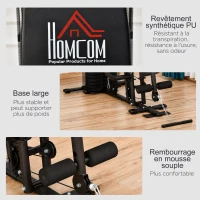 HOMCOM Station de musculation entrainement complet développé couché butterfly barre latissimus curler bande résistance 10 contrepoids 45 kg avec filet de protection acier noir(m-7)