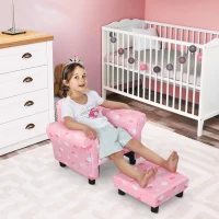 HOMCOM Toddler Chair Children's Armchairs Wood Frame w/ Footrest Anti-Slip Legs High Back Arms for Bedroom Playroom Cute Cloud Star Pink(m-2)