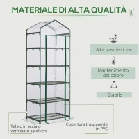 Outsunny Mini Serra da Giardino e Terrazza per Piante a 5 Ripiani in Acciaio con Copertura in PVC, 69x49x193 cm, Verde(m-4)