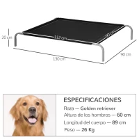 PawHut Cama para Perros Gatos Elevada Transpirable Cama para Mascotas con Marco de Acero para Dormir Relajar 130x90x20cm Negro(m-3)