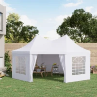 Outsunny 8 Sides Octagonal Garden Gazebo Marquee Party Tent Wedding Canopy Outdoor Heavy Duty Metal Frame (6.8m x 5m) - White(m-2)