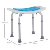 HOMCOM Taburete de Ducha Silla de Baño con Altura Ajustable en 6 Niveles Diseño Antideslizante para Ancianos o Movilidad Reducida 52x30x39-51 cm(m-3)