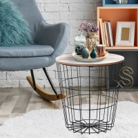 HOMCOM Wood Metal Coffee Round Table W/ Storage Sofa End Side Coffee Table Bedroom Living Room Furniture- Natural Wood Color(m-2)