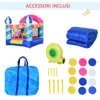 Outsunny Castello Gonfiabile Gigante Colorato e con Gonfiatore, Gioco Gonfiabile per Bambini 3-8 Anni, 195x195x215cm(m-8)