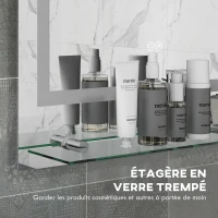 kleankin Miroir rectangulaire mural lumineux LED de salle de bain 70 x 50 cm(m-7)