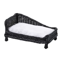 PawHut Cuccia per Animali Domestici Forma Chaise Longue in Vimini Nero Cuscino in Pile 69x42x33cm(m-10)