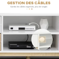 HOMCOM Meuble TV banc TV jusqu'à 55 pouces avec étagères 4 tiroirs passe-câble en bois 120 x 40 x 44,5 cm(m-5)