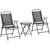 Outsunny Three-Piece Garden Seat Set, with Glass-Top Table - Brown(m-11)