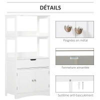 kleankin Meuble de Rangement Salle de Bain - 2 Portes, tiroir, 3 étagères - dim. 60L x 33l x 122H cm - MDF Blanc(m-4)