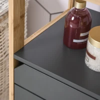 HOMCOM Bathroom Cabinet, Modern Floor Standing Bath Storage Unit with Adjustable Shelf, Slatted Door, Grey(m-7)