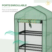 Outsunny Mini serre de jardin avec 3 étagères, bâche PE haute densité, porte enroulable, 4 roulettes, dim. 69L x 49l x 130H cm(m-7)