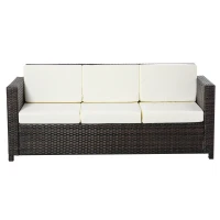 Outsunny Poly-Rattan Sofa mit Kissen 3-Sitzer Garten Loungesofa Metall Polyester Braun+Weiß 185 x 70 x 80 cm(m-10)