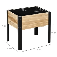 Outsunny Hochbeet Pflanzkasten Blumenkasten Blumentopf Kräuterbeet mit Vliesstoff Massivholz Stahl Natur+Schwarz 80 x 60 x 74 cm(m-3)