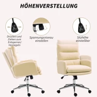 HOMCOM Bureaustoel, Schrijftafel-Polsterstoel, Kantelfunctie, Draaibaar, Rolbaar, Roomwit(m-5)