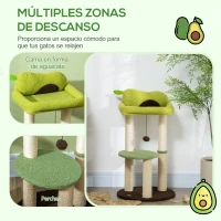 PawHut Árbol Rascador para Gatos con Cama en Forma de Aguacate Plataforma Postes de Sisal y Bola Colgante Ø44x83cm Verde(m-4)