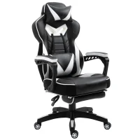 Vinsetto Silla Gaming Ergonómica Silla de Escritorio de Oficina Regulable en Altura Reclinable Respaldo con Reposapiés Reposacabezas Cojín Lumbar Ruedas 65x70x118,5-128,5 cm Blanco(m-1)