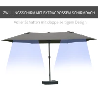 Outsunny Sonnenschirm Gartenschirm Marktschirm Doppelsonnenschirm Terrassenschirm mit Schirmständer Handkurbel Dunkelgrau Oval 460 x 270 x 240 cm(m-4)