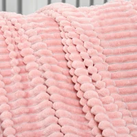 HOMCOM Flannel Fleece Blanket for Sofas, All-Season Fluffy Warm Throw Blanket for Bed, Couch, Chair, Striped Reversible Travel Bedspread, Double Size, 203 x 152cm, Pink(m-8)