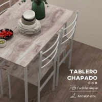 HOMCOM Conjunto de Comedor 5 Piezas Juego de 1 Mesa y 4 Sillas con Pies Acero para Cocina 110x70x75 cm Madera Natural y Blanco(m-7)