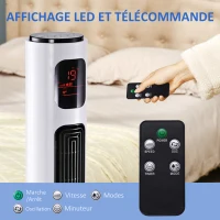 HOMCOM Ventilateur colonne silencieux 45 W 3 modes 3 vitesses télécommande oscillant 70° minuterie et affichage LED 96 cm blanc(m-6)