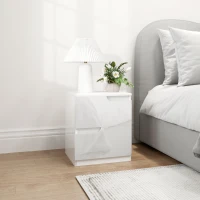 HOMCOM Comodino Moderno in Legno con 2 Cassetti e Design Lucido, 40x40x48 cm, Bianco(m-2)