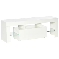 HOMCOM Fernsehtisch TV Schrank mit RGB-Lichtleisten TV-Kommode Schrankelement mit verstellbaren Glasböden offenen Einlegeböden und 1 Schublade Fernbedienung MDF Spanplatte Weiß 130 x 35 x 45 cm(m-1)