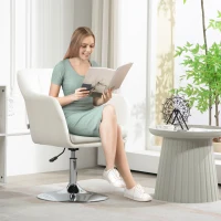 HOMCOM Sillón para Salón Giratorio 360° con Altura Ajustable Respaldo Envolvente Reposabrazos y Cojín 60x60x79-91 cm Blanco(m-2)