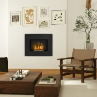 HOMCOM Șemineu pe Bioetanol 0,9L pentru Durată de 3,3 Ore, Șemineu Încorporabil din Oțel și Sticlă, 66x16x52 cm, Negru(m-7)