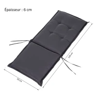 Outsunny Coussins de chaise longue - galettes de chaise de jardin - lot de 2 - dim. 120L x 50l cm - rembourrage 6 cm - cordons et ceinture d'attache - polyester gris foncé(m-3)