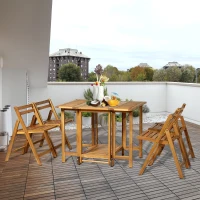 Outsunny Salon de jardin style colonial 4 pers. 5 pièces table à manger avec roulettes + 4 chaises pliables bois massif acacia pré-huilé(m-2)