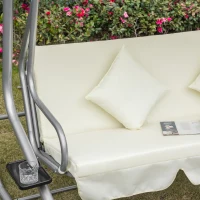 Outsunny Schaukelstuhl 3-Sitzer Gartenschaukel Hollywoodschaukel mit Sitz- und Rückenlehnen Tablett Schwingbank Sitzbank Dachwinkel verstellbar Stahl Polyestergewebe 200 x 120 x 164 cm Beige(m-8)