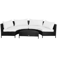 Outsunny Divano da Esterno in Rattan, Set 5 Pezzi con Pouf, Salottino per il Giardino Nero e Bianco 96cmx 68cmx 65cm(m-10)
