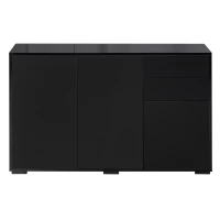 HOMCOM High Gloss Side Cabinet, Push-Open Design with 2 Drawers and 2 Cabinets for Living Room, 74H x 117W x 36Dcm, Black(m-13)