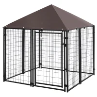 PawHut Perrera de Exterior con Toldo para Mascotas con Malla de Metal y Puerta con Cerradura 141x141x153 cm Negro(m-10)