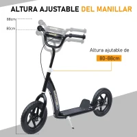 HOMCOM Patinete para Niños de 5-12 Años Scooter de 2 Ruedas Grandes de 12 Pulgadas con Freno y Manillar Ajustable en Altura Carga Máx. 50 kg 120x52x80-88 cm Negro(m-5)
