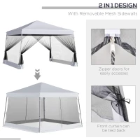 Outsunny Outdoor Garden Pop-up Gazebo Canopy Tent Sun Shade Event Shelter Folding with Adjustable Height, Mesh Screen Side Walls 3.5 M × 3.5 M Base / 3 M × 3 M Top, White(m-4)