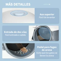 PawHut Caja de Arena para Gatos Plegable Arenero Cerrado para Gatos con Pala 52x41x38 cm Blanco y Gris(m-8)
