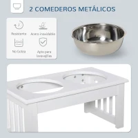 PawHut Comedero Elevado para Perros con Soporte y 2 Cuencos Extraíbles de Acero Inoxidable Alimentador para Mascotas Alimento y Agua 44x24x15 cm Blanco(m-5)
