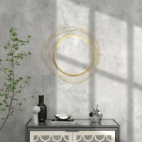 HOMCOM Wanddekoration, runder Wandspiegel, Metallrahmen, Φ65 cm, Farbe: Gold(m-7)