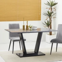 HOMCOM Tavolo da Pranzo per 4-6 persone con Piano Effetto Marmo, 140x80x76cm, Nero(m-2)