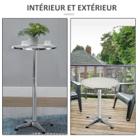 HOMCOM Table de bar table de cuisine en aluminium plateau en acier inoxydable 2 réglages de hauteur 70 cm/110 cm(m-7)