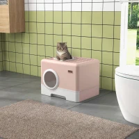 PawHut Arenero para Gatos con Pala Bandeja Extraíble 2 Puertas Entrada Principal y Salida Superior 52x41x38,5 cm Ros(m-2)