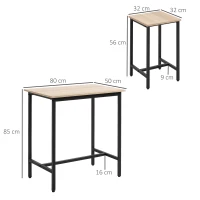 HOMCOM Bartisch-Set im Industrie-Design, 3-teilig, 1 Tisch, 2 Hocker, Schwarz + Natur(m-3)