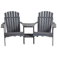 Outsunny Wooden Outdoor Double Adirondack Chairs Loveseat w/ Centre Table and Umbrella Hole, Garden Patio Furniture for Lounging and Relaxing, Dark Grey(m-11)