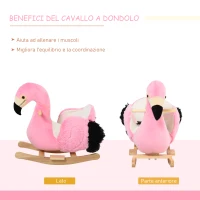 HOMCOM Cavallo a Dondolo per Bambini, Fenicottero a Dondolo per Bambini dai 18 Mesi in Legno con Cinture di Sicurezza, Rosa(m-4)