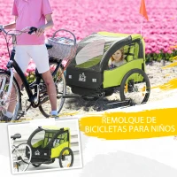 HOMCOM Remolque de Bicicleta para Niños +18 Meses con Cinturón de Seguridad Sistema de Amortiguador 140x88x90 cm Verde(m-4)