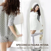 HOMCOM Specchio a Figura Intera con Cornice Ondulata in Velluto, Specchio da Terra e da Parete, 160x50 cm, Bianco(m-4)