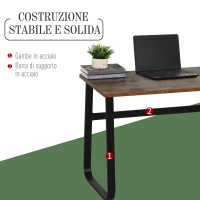 HOMCOM Scrivania Moderna Porta PC Scrittura Computer Portatile Stile Industriale Arredamento Marrone e Nera(m-4)