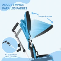 HOMCOM Triciclo Evolutivo para Niños +12 Meses con Toldo Plegable Mango de Empuje Telescópico y Cinturón de Seguridad Azul(m-6)