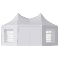 Outsunny 8 Sides Octagonal Garden Gazebo Marquee Party Tent Wedding Canopy Outdoor Heavy Duty Metal Frame (6.8m x 5m) - White(m-11)